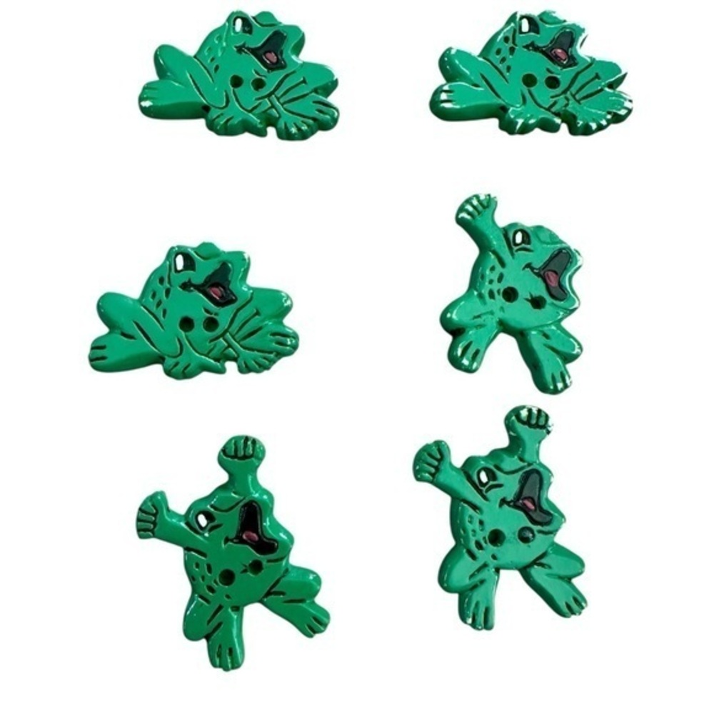 Vintage Frog Buttons - Qty of 6 - Green
